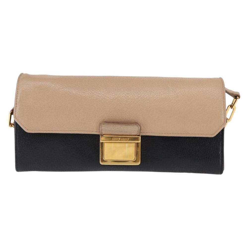 Miu Miu Chain Wallet Leather Beige Black gold Auth bs29776 - Picture 13 of 16